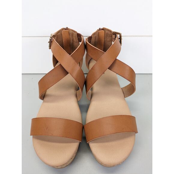 Torrid Double Criss Cross Platform Sandals Size 8.5 W Tan Cork Chunky Gladiator - Picture 1 of 10